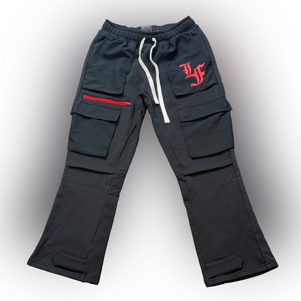 Puma Black Cargo Joggers with Red Accent